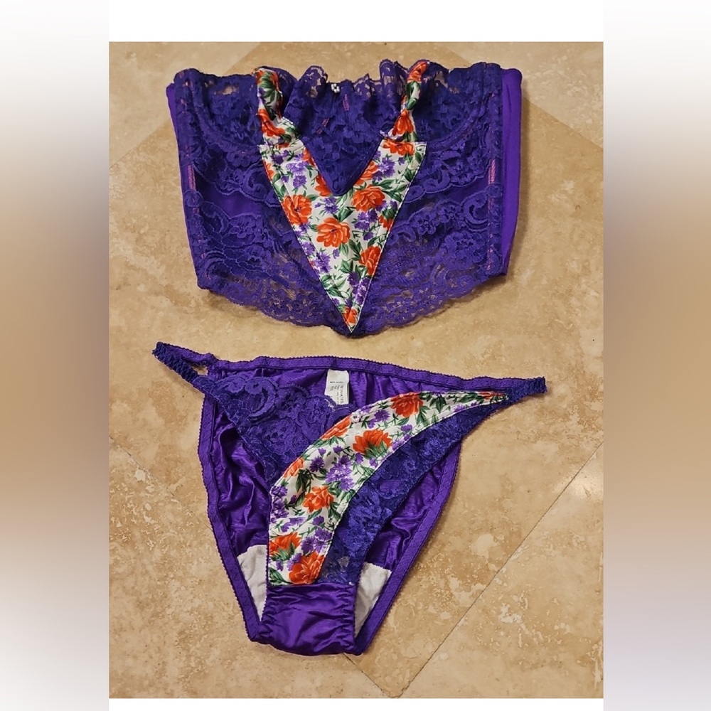 Christian Dior vintage Purple Floral Lace Corset Panty Set - Women Intimates